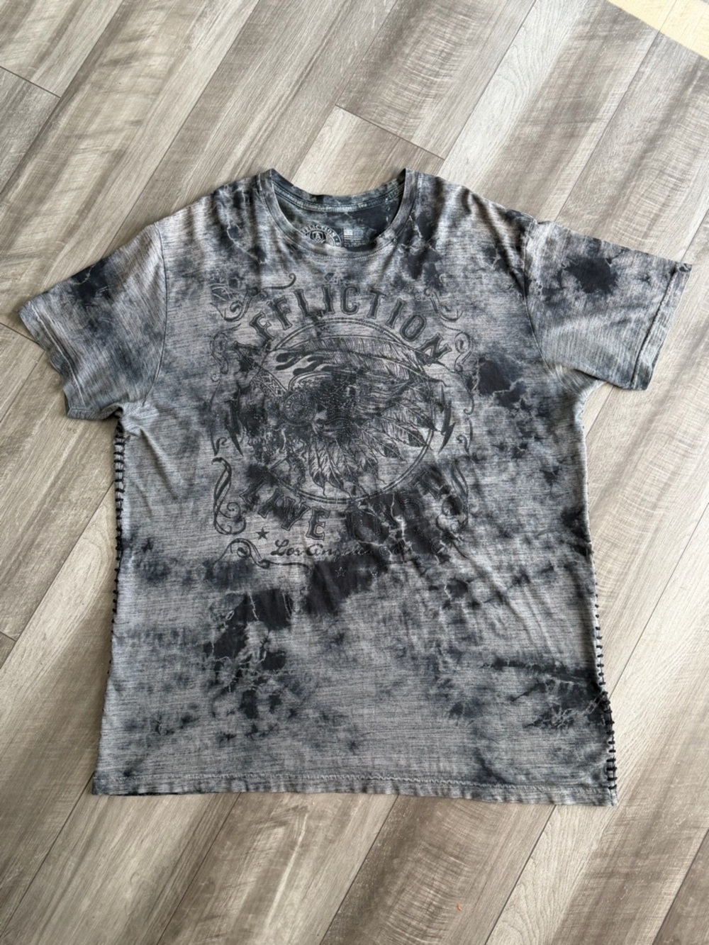 Affliction American Customs Men's Black Gray Graphic Cotton T-Shirt Size 3XL Y2K